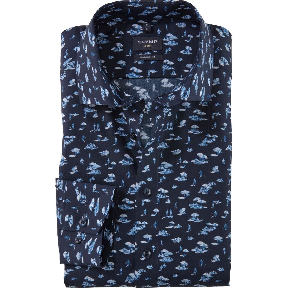 OLYMP Luxor Overhemd marine, Bedrukt Blauw