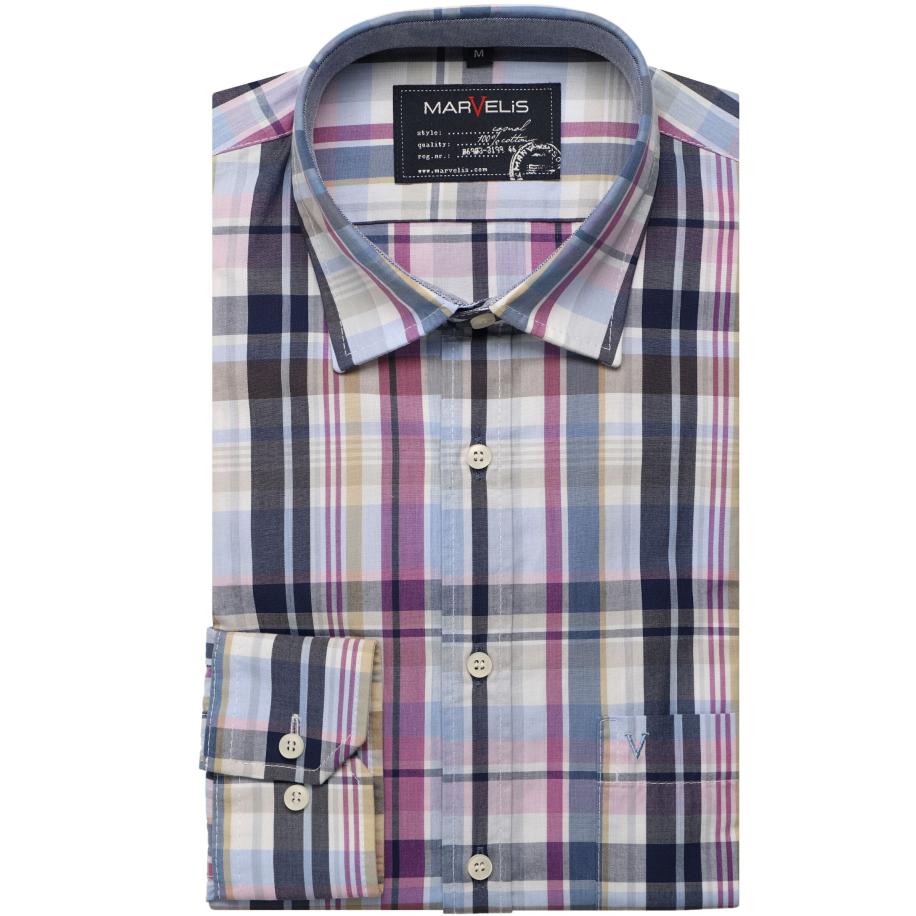 Marvelis Casual Overhemd fuchsia, Ruit Roze