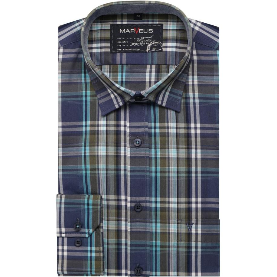Marvelis Casual Overhemd marine, Ruit Blauw