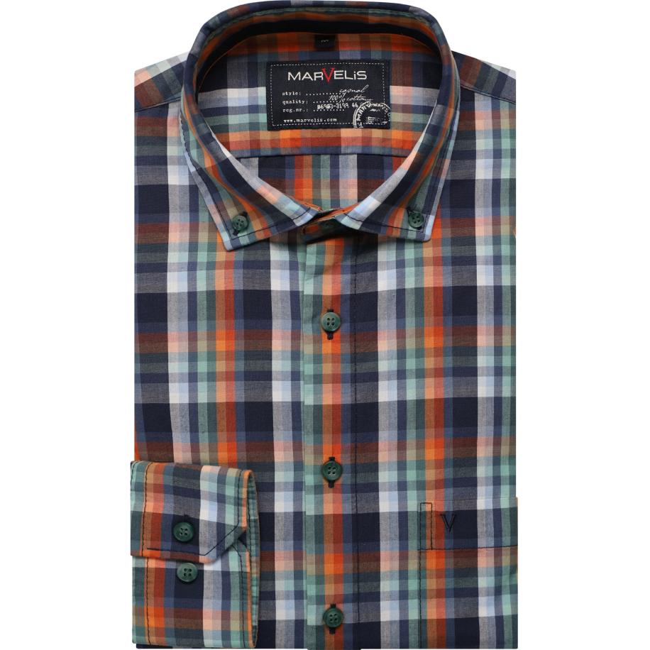 Marvelis Casual Overhemd oranje, Ruit Oranje