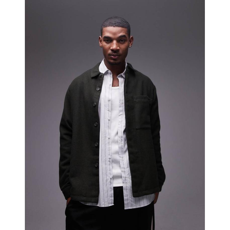 Topman - Overshirt van geborsteld corduroy met lange mouwen in donkergroen Groen