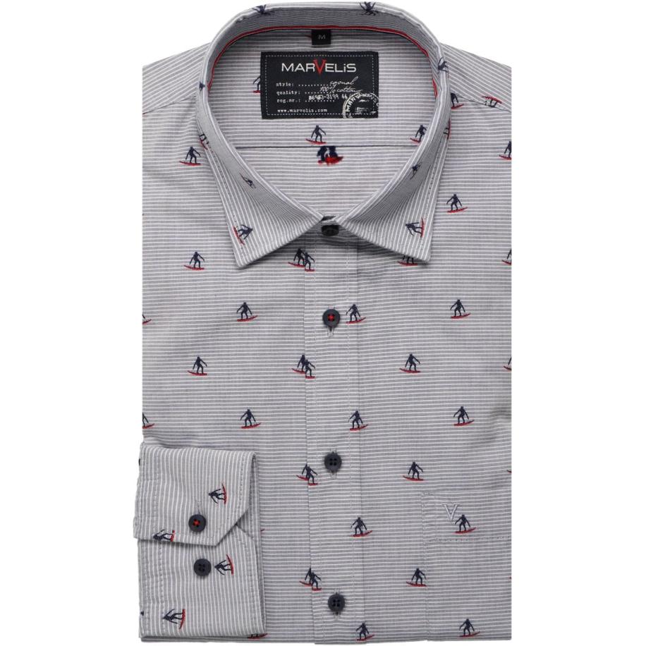 Marvelis Casual Overhemd marine, Bedrukt Blauw