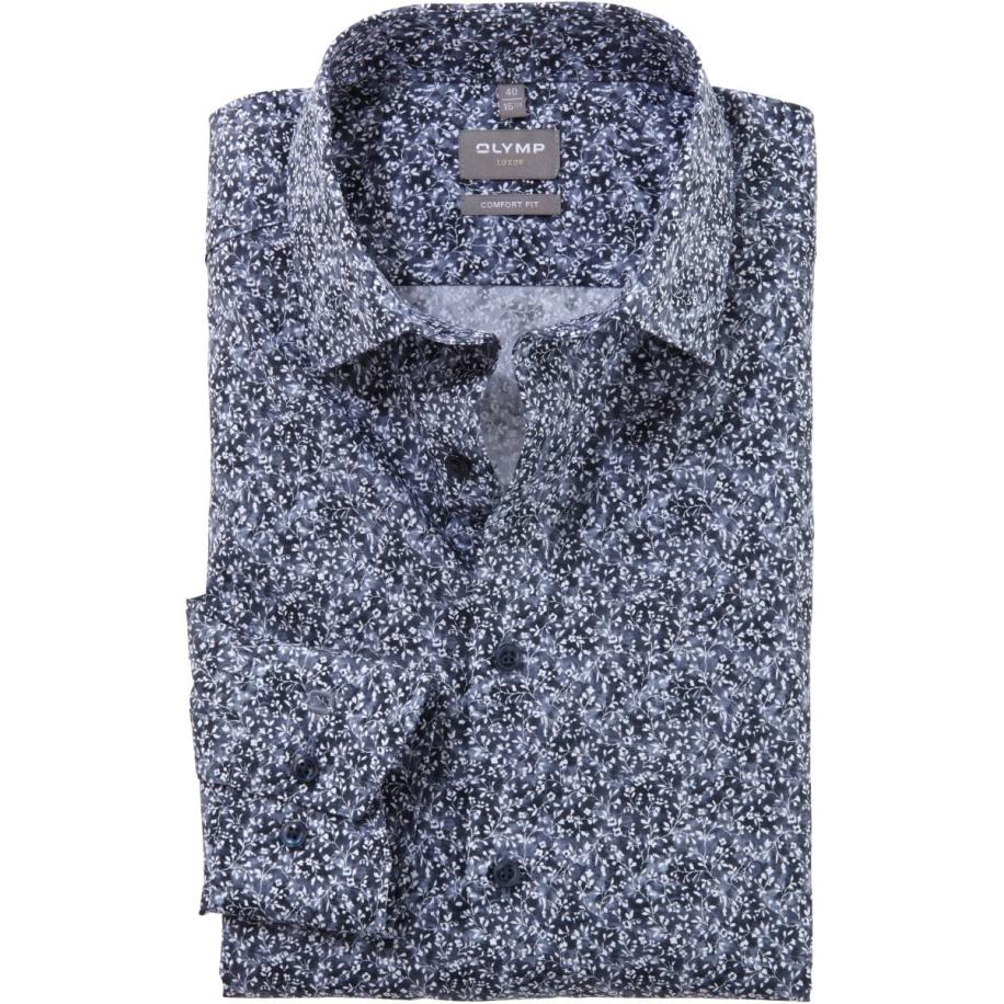 OLYMP Luxor Overhemd marine, Bedrukt Blauw