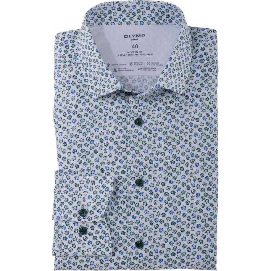 OLYMP Luxor 24/Seven Overhemd groen, Bedrukt Groen