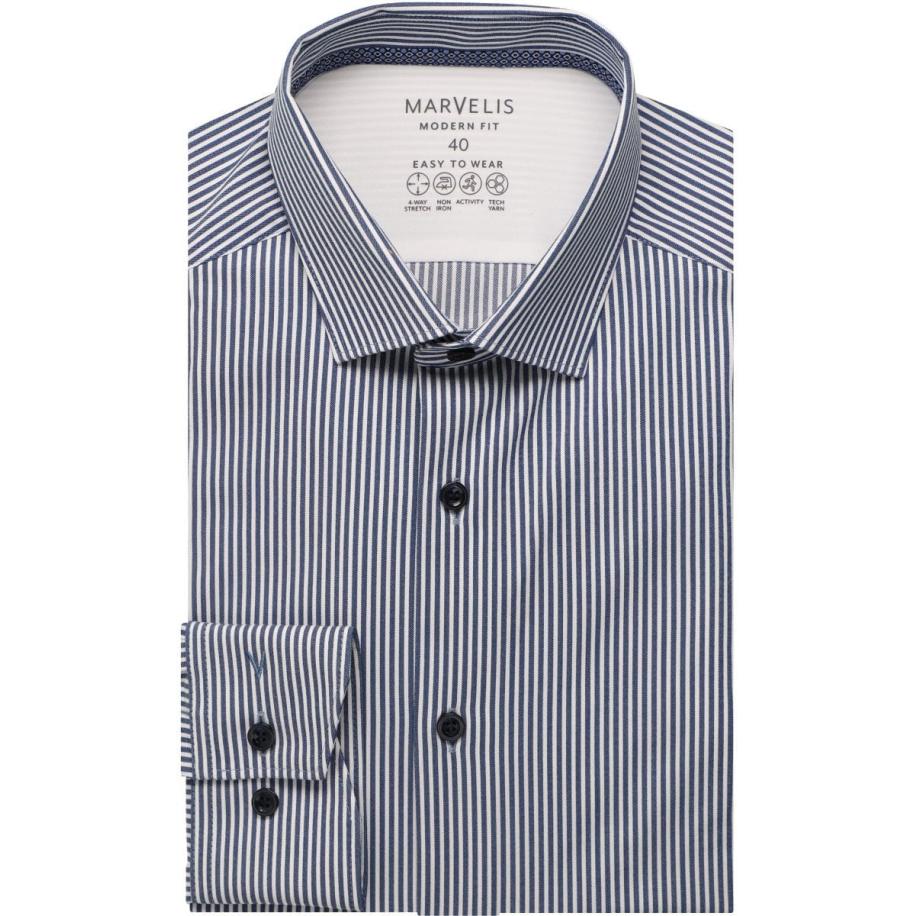 Marvelis Performance Overhemd marine, Gestreept Blauw