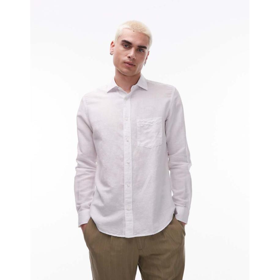 Mango - Overhemd van linnenmix met lange mouwen in wit Wit