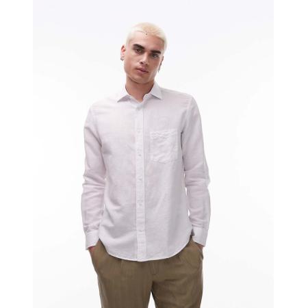 Mango - Overhemd van linnenmix met lange mouwen in wit