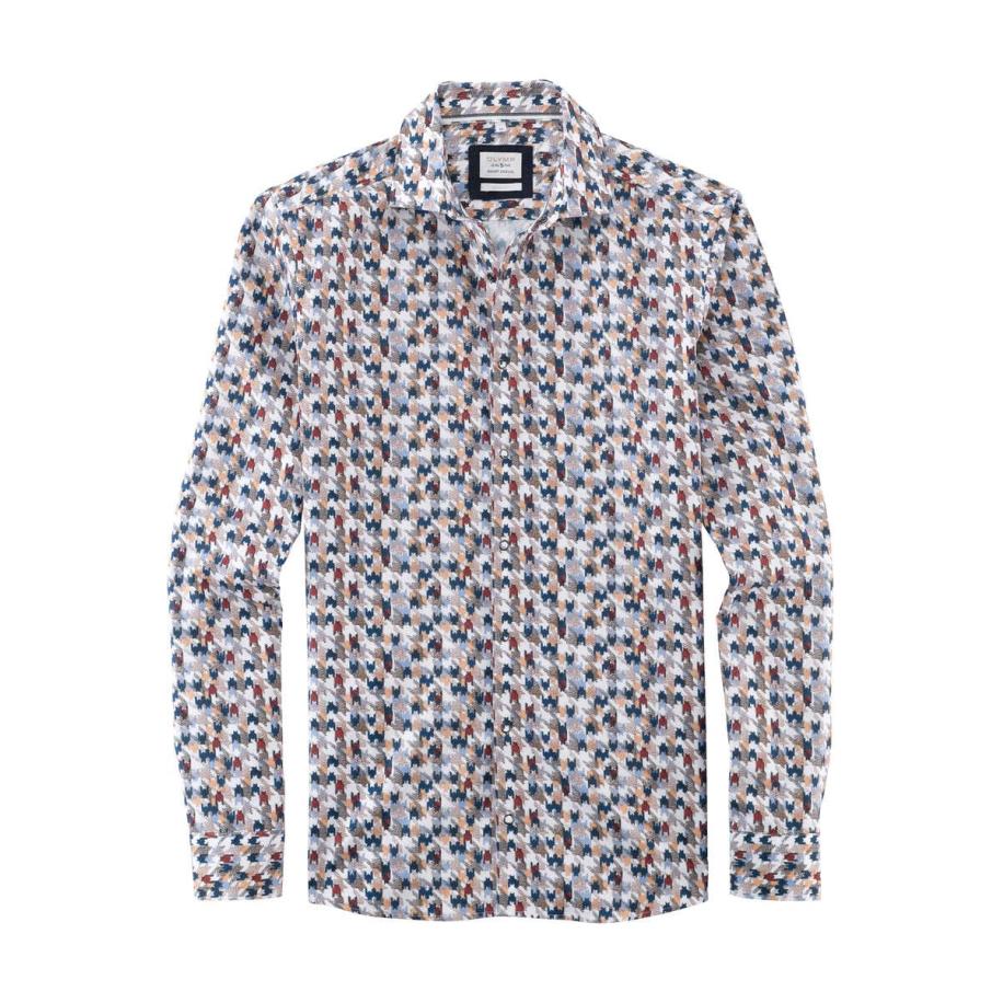 OLYMP Level Five Smart Casual Overhemd grijs, Motief Grijs