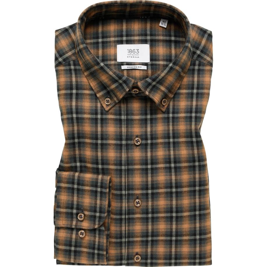 ETERNA 1863 Flanellen Overhemd bruin, Ruit Bruin