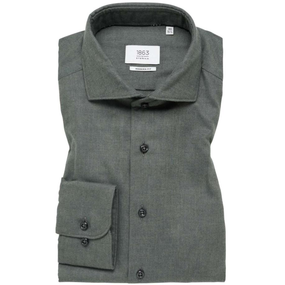 ETERNA 1863 Flanellen Overhemd grijs, Effen Grijs
