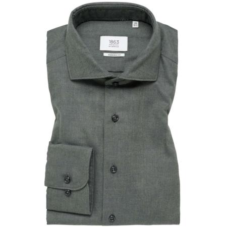 ETERNA 1863 Flanellen Overhemd grijs, Effen
