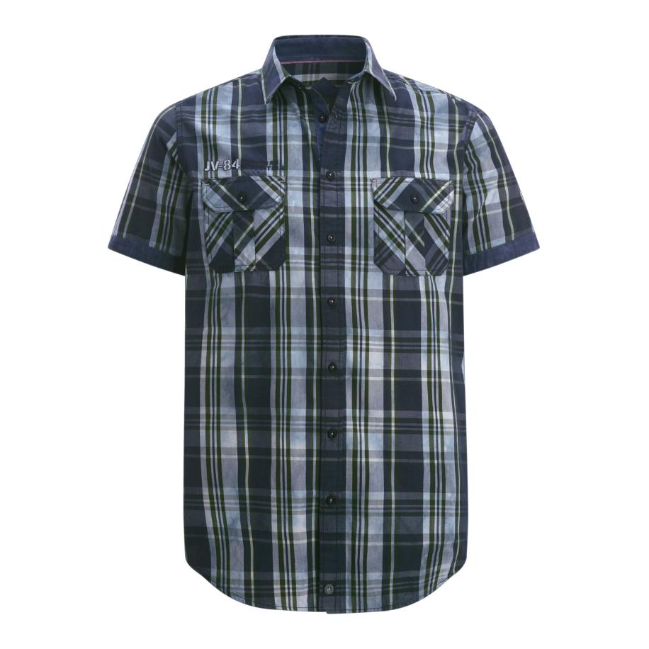 Jan Vanderstorm Overhemd donkerblauw, Ruit Blauw