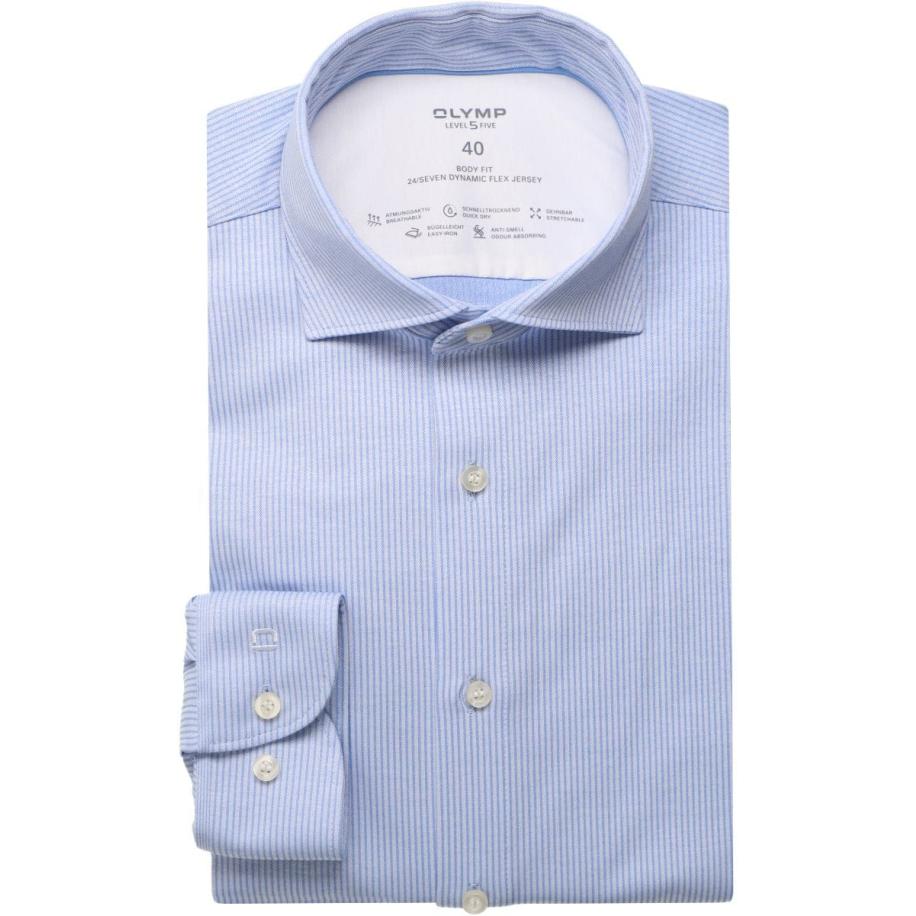 OLYMP Level Five 24/Seven Jersey shirt blauw, Gestreept Blauw