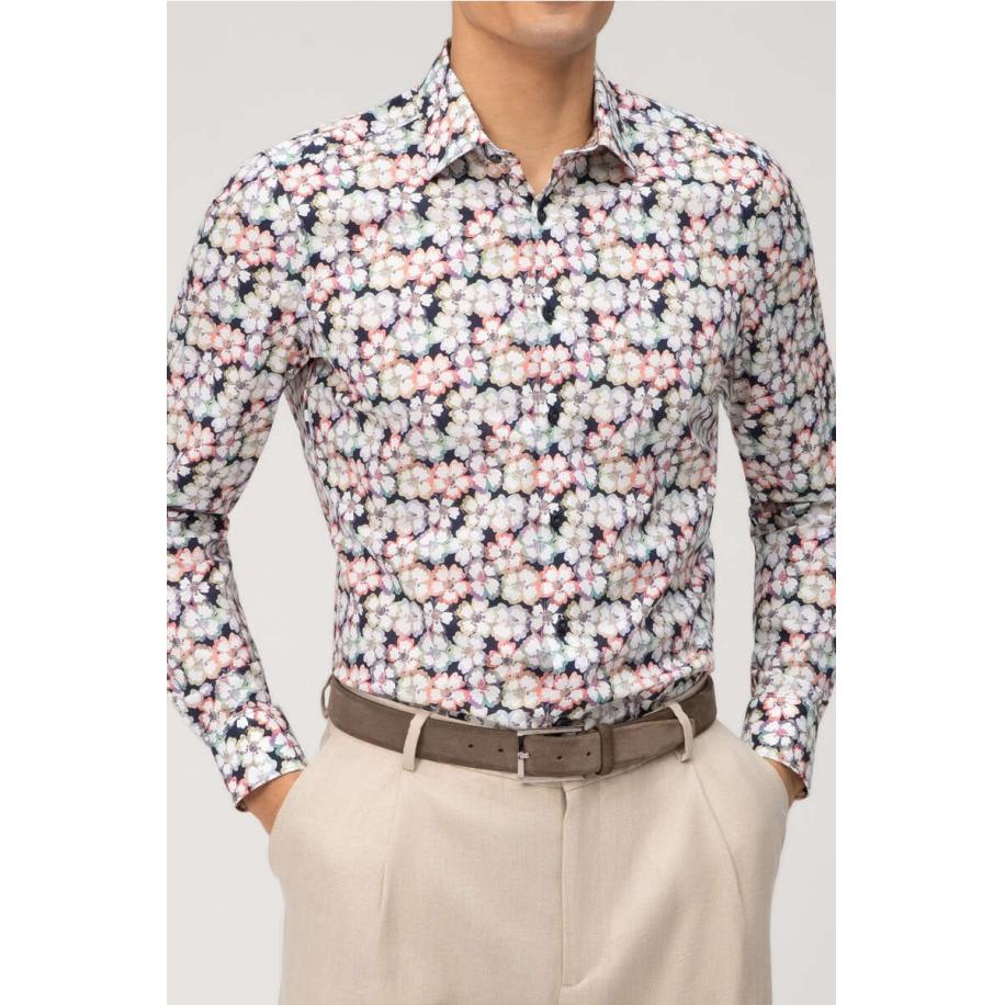 OLYMP Level Five Overhemd koraal, Bedrukt Oranje