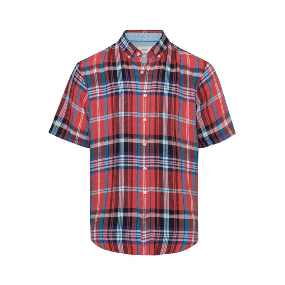 Brax Linnen Overhemd, Ruit Rood