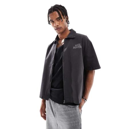 Bershka - Overhemd met print op de voorkant en rits in zwart