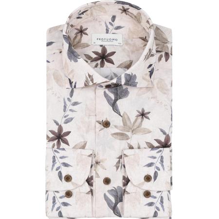 Profuomo Overhemd Bloemenprint Beige