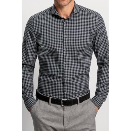 OLYMP Level Five Garment Washed Overhemd grafiet, Vichy ruit