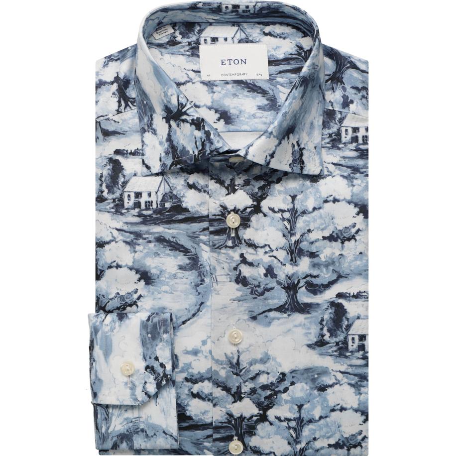 ETON Overhemd donkerblauw, Bedrukt Blauw