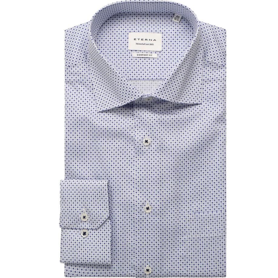 ETERNA Overhemd middenblauw, Bedrukt Blauw