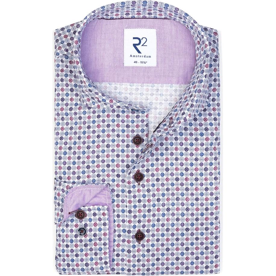 R2 Amsterdam Overhemd paars, Bedrukt Paars