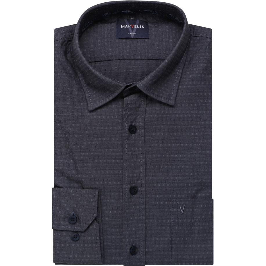 Marvelis Casual Overhemd marine, Faux-uni Blauw
