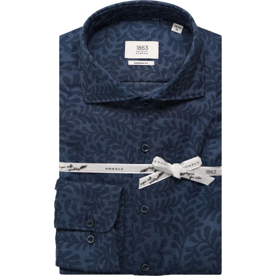 ETERNA 1863 Flanellen Overhemd donkerblauw, Bedrukt Blauw