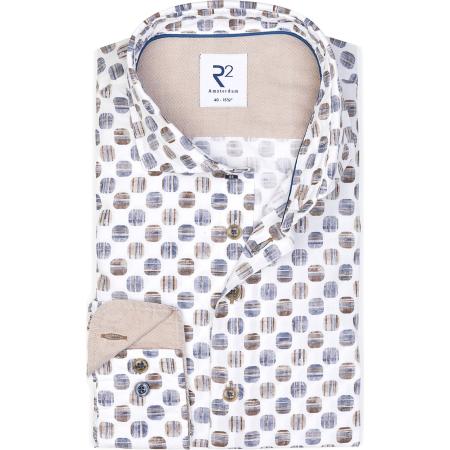 R2 Amsterdam Overhemd beige, Bedrukt