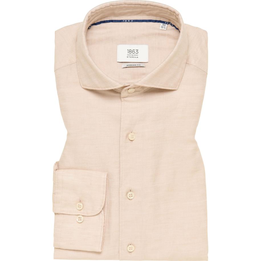 ETERNA 1863 Linnen Overhemd beige, Effen Bruin