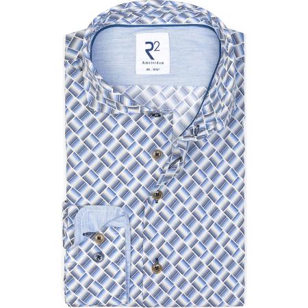 R2 Amsterdam Overhemd blauw, Bedrukt