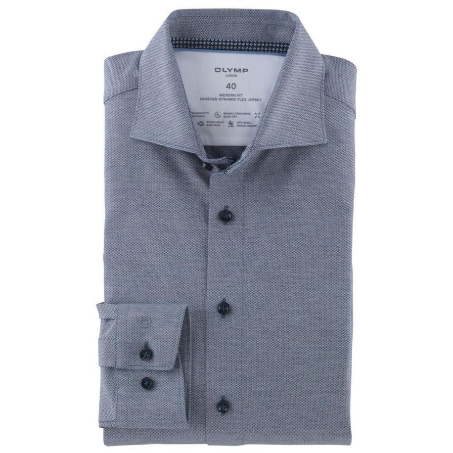 OLYMP Luxor 24/Seven Jersey shirt marine, Gestructureerd Blauw
