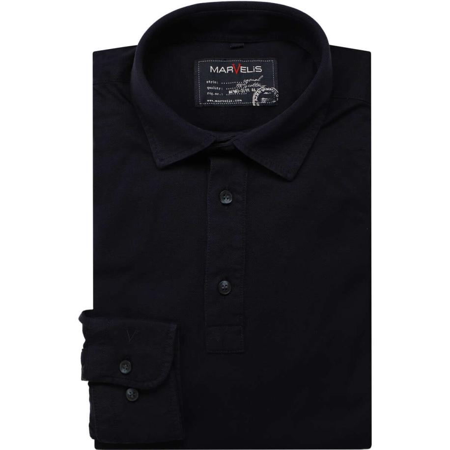 Marvelis Casual Poloshirt lange mouw marine, Effen Blauw