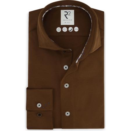 R2 Amsterdam Overhemd bruin, Effen