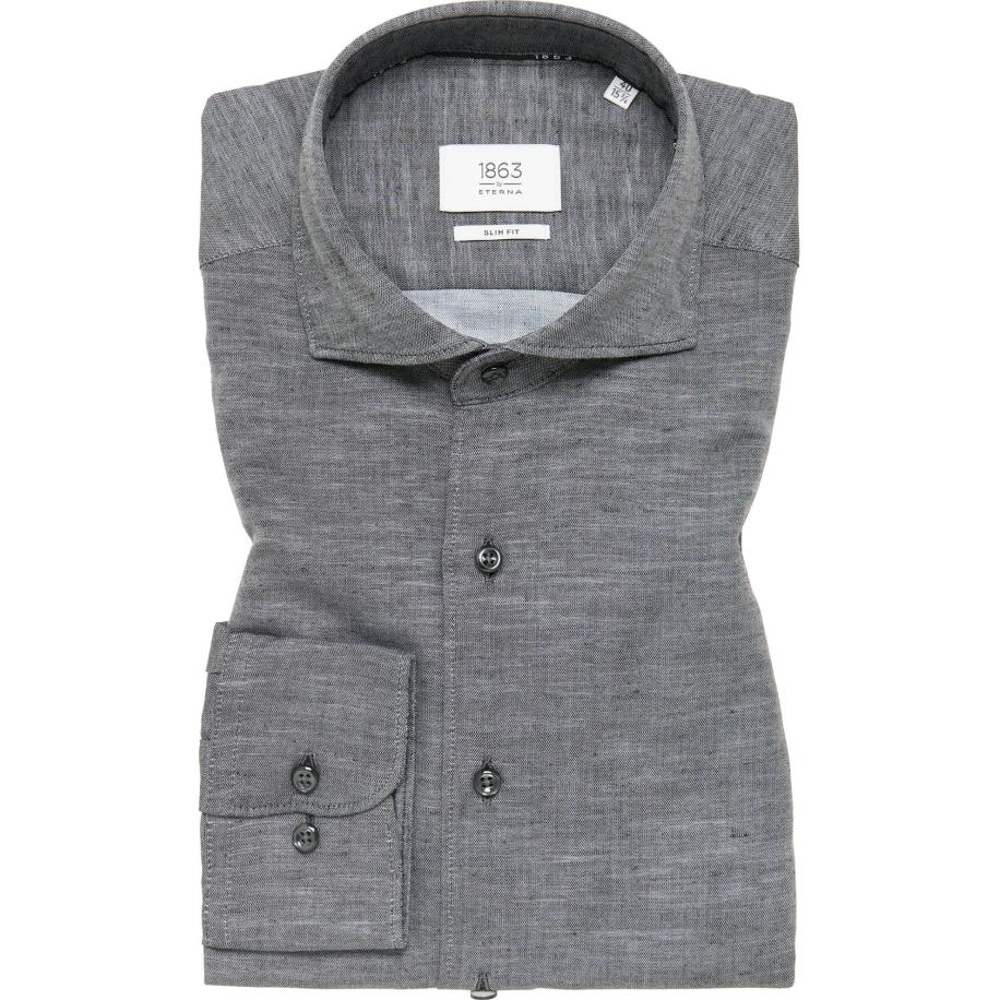 ETERNA 1863 Linnen Overhemd zwart, Effen Grijs