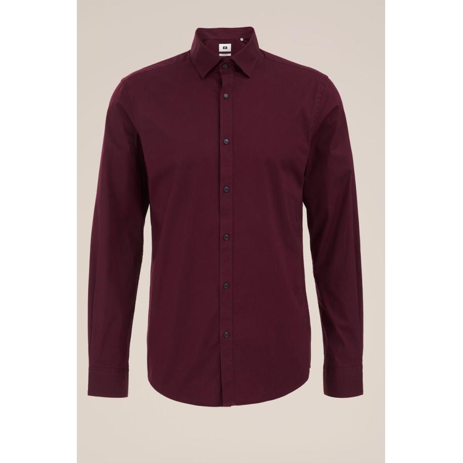 Fundamentals heren anti-odour overhemd met stretch - Slim Fit - Bordeauxrood - Katoen - Maat: S Rood