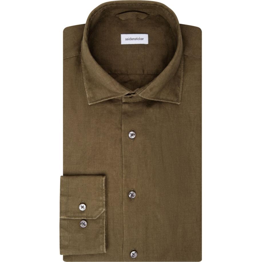 Seidensticker Linnen Overhemd groen, Effen Groen