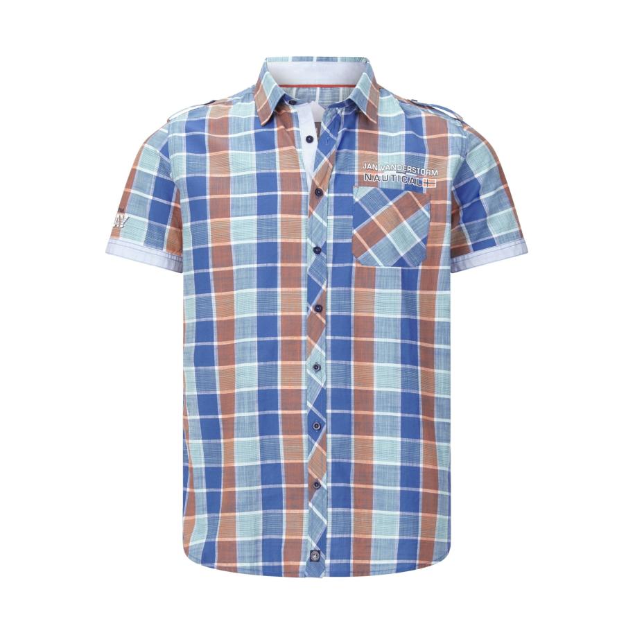 Jan Vanderstorm Overhemd Korte mouw blauw Blauw