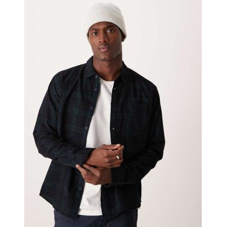 New Look - Geruit overhemd van corduroy in groen en marineblauw-Veelkleurig