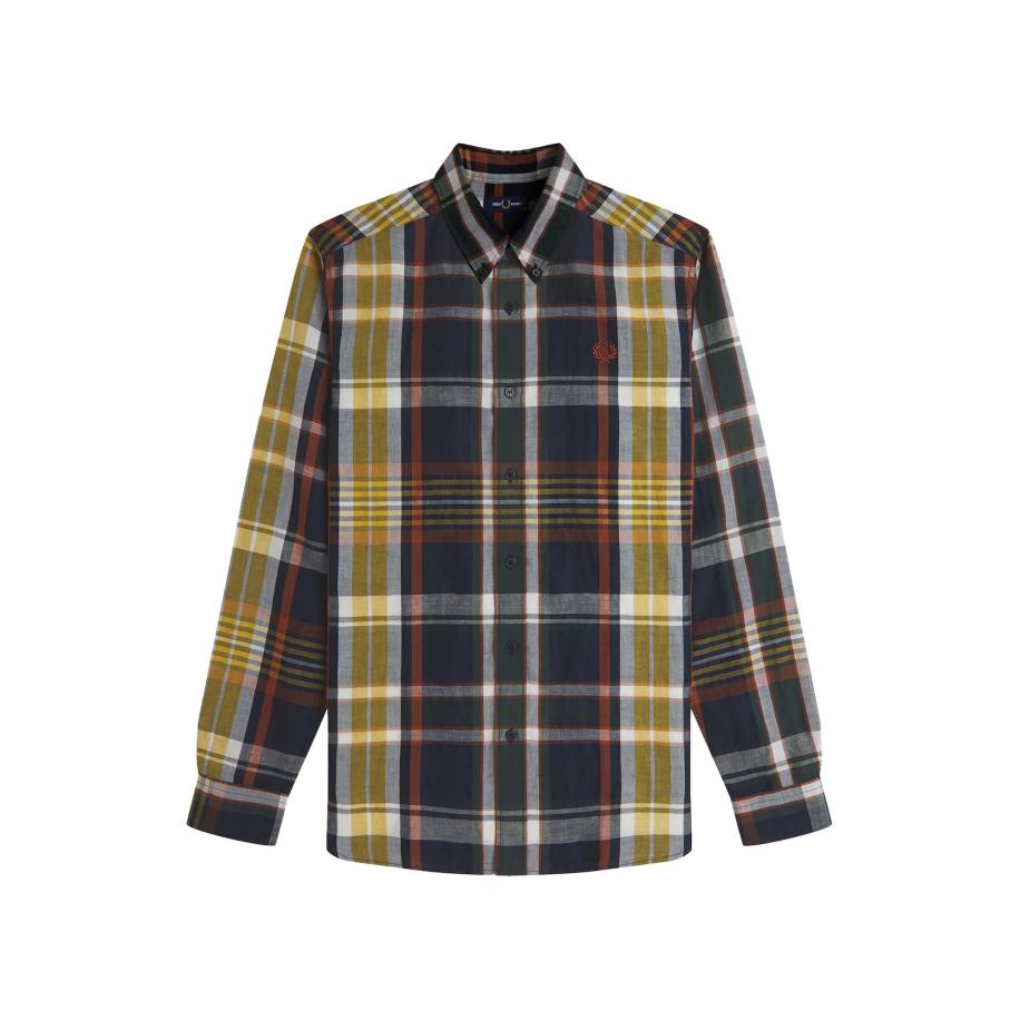 Fred Perry Fred Perry Overhemd navy / donkergeel / donkeroranje -