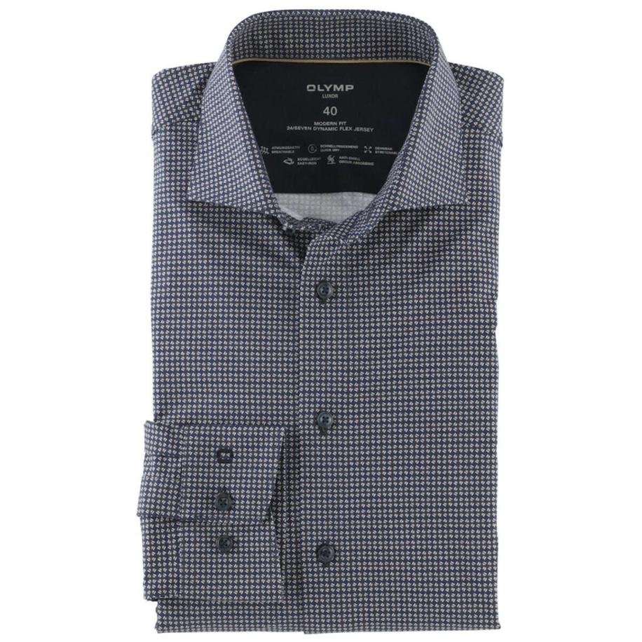 OLYMP Luxor 24/Seven Jersey shirt blauw/bruin, Motief Blauw