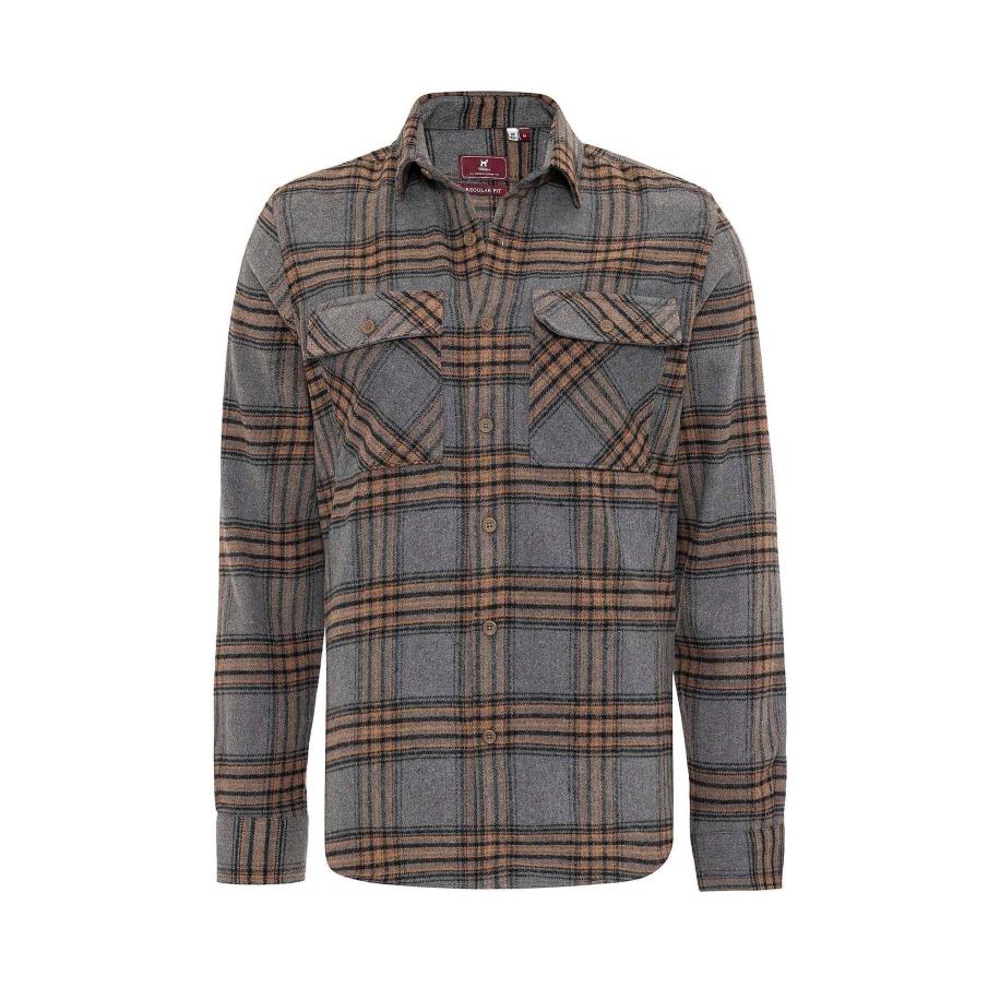 Williot Williot Overhemd greige / grijs gemêleerd / lichtoranje / zwart -