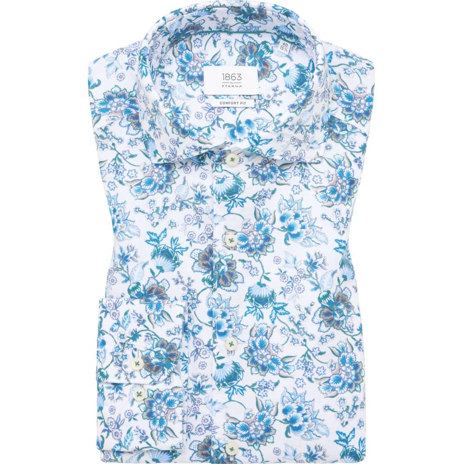 ETERNA 1863 Linnen Overhemd lichtblauw, Bedrukt Blauw
