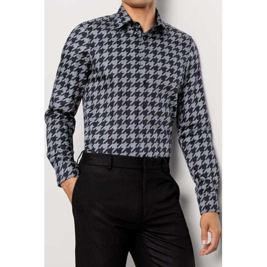 OLYMP Level Five Overhemd zwart, Bedrukt Zwart