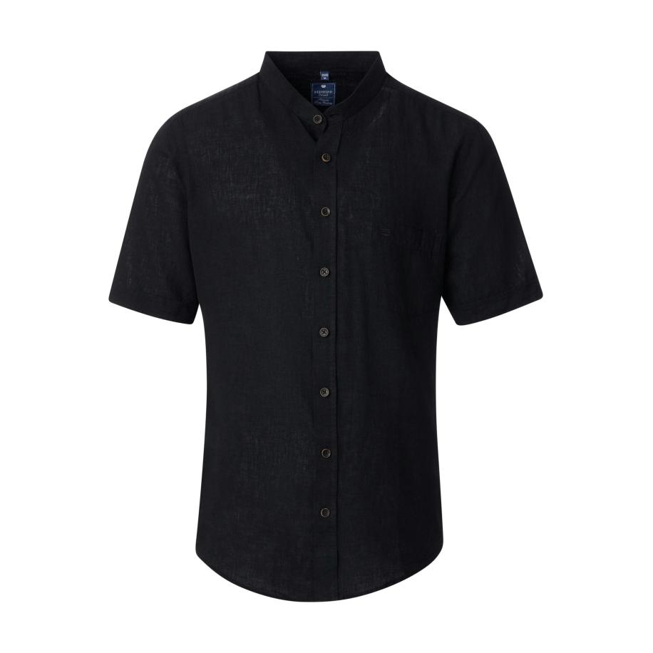 Redmond Casual Linnen Overhemd zwart, Effen Zwart