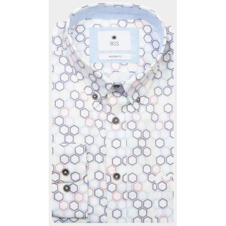 Bos Bright Blue Casual hemd lange mouw blade print shirt ls 24107bl20bo/500 color