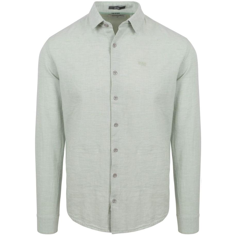No Excess Overhemd Linnen Groen Melange Multicolor