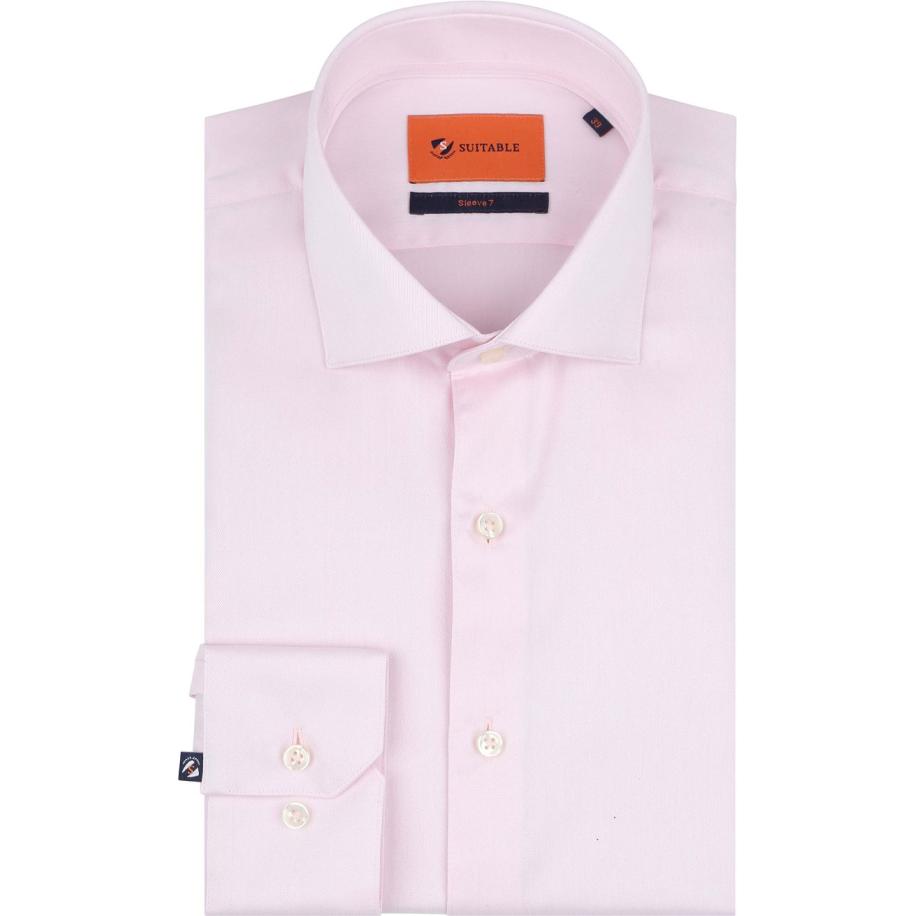 Suitable Overhemd Extra Lange Mouwen Twill Roze Roze