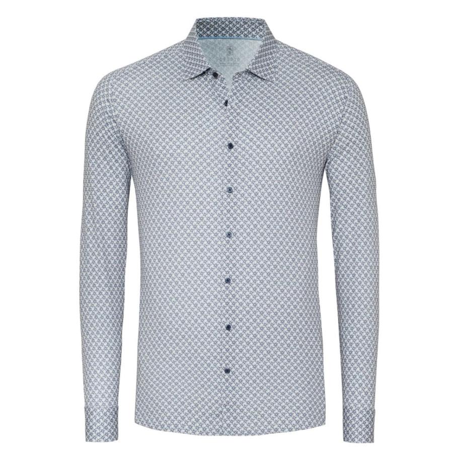 Desoto Overhemd Print Bloem Blauw Beige Multicolor