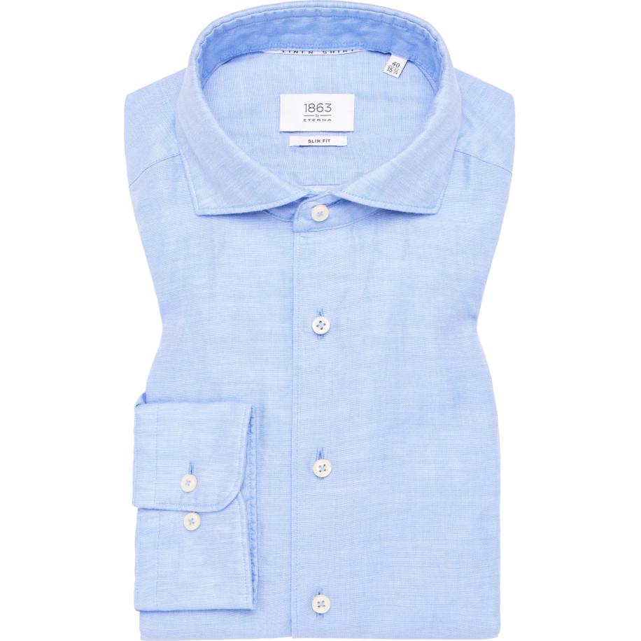 ETERNA 1863 Linnen Overhemd blauw, Effen Blauw