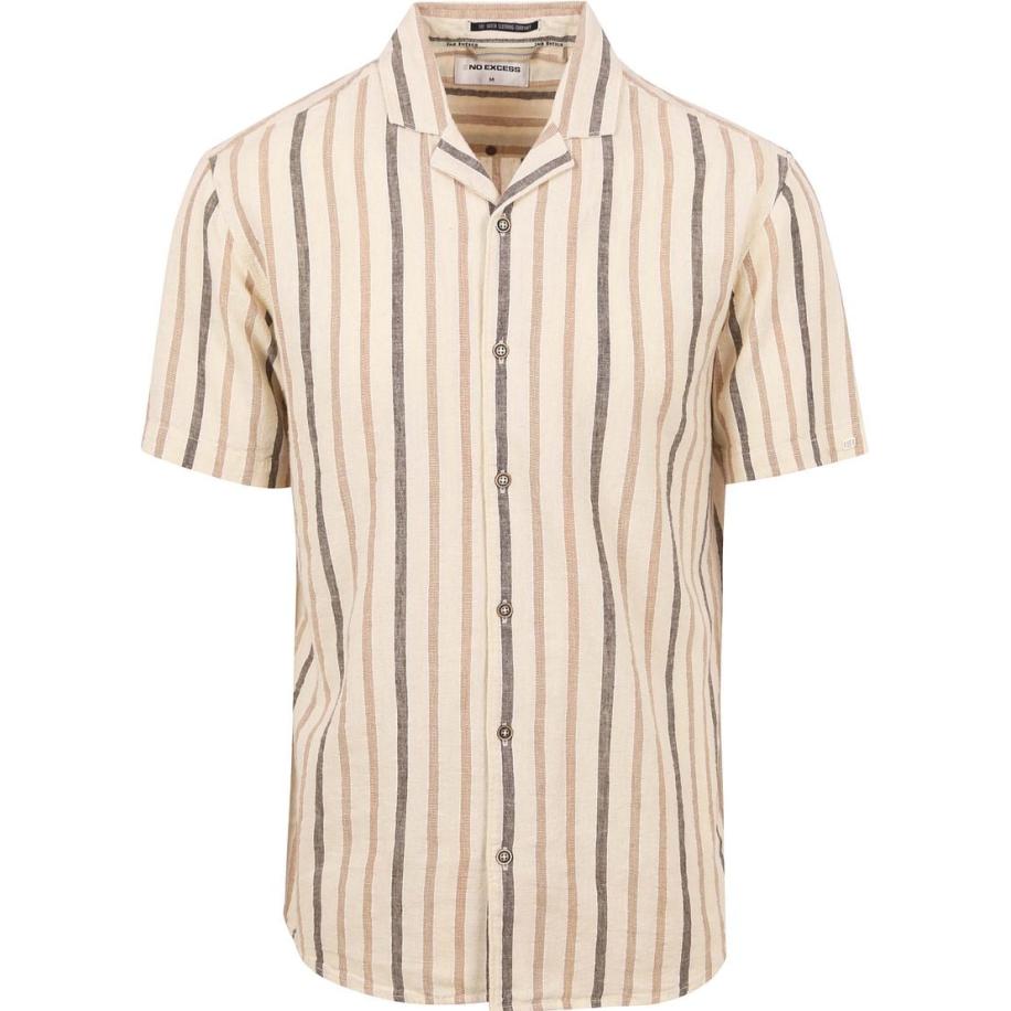 No Excess Short Sleeve Overhemd Linnen Ecru Bruin